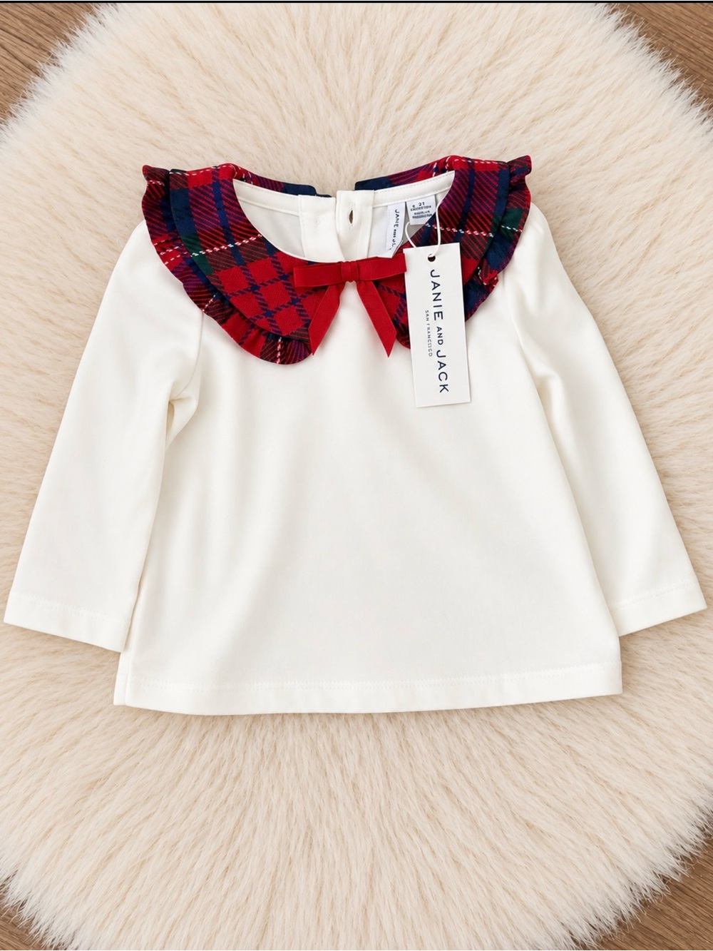 Janie and Jack Top with Red Plaid Collar - 6-12 months NWT